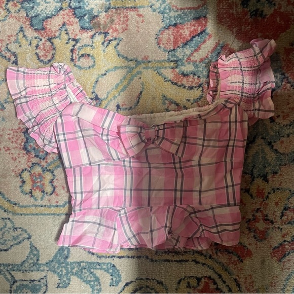 NWOT Majorelle Olympia Top in Pink Plaid size small - Picture 4 of 6